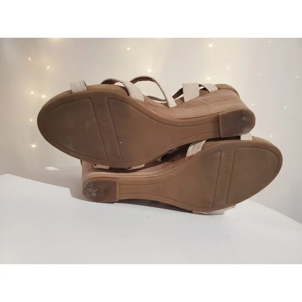Franco Sarto Honduras Stacked Wedge Open Toe Leather Sandals Womens Size 9 Cream